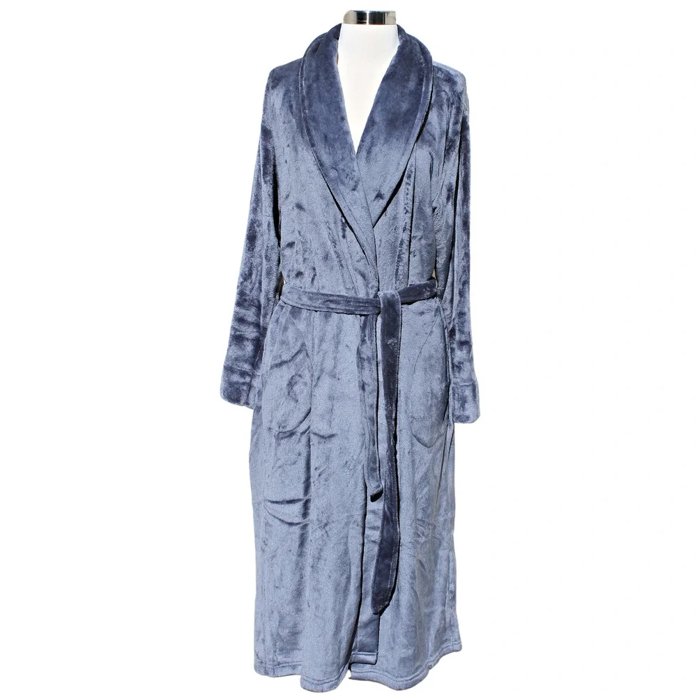 Miss Elaine Luxury Fleece Long Robe Ultra Soft Pewter Gray Size Medium - Picture 2 of 12